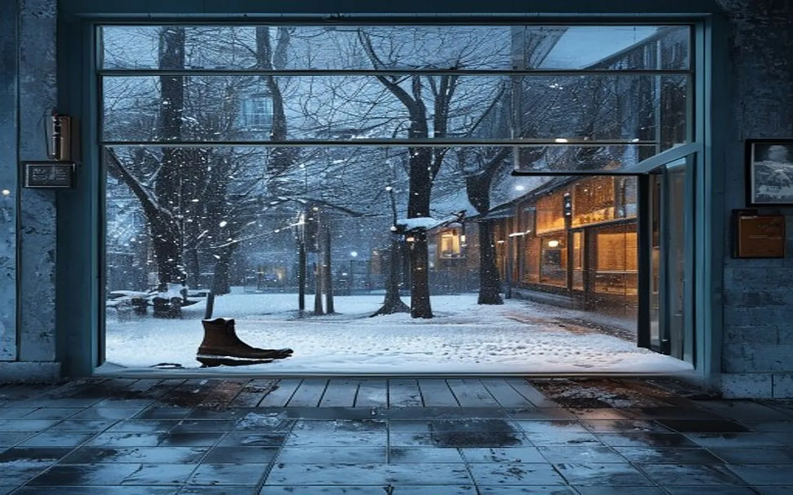 Snowy Canadian storefront where a custom PetWashPlus machine is installed